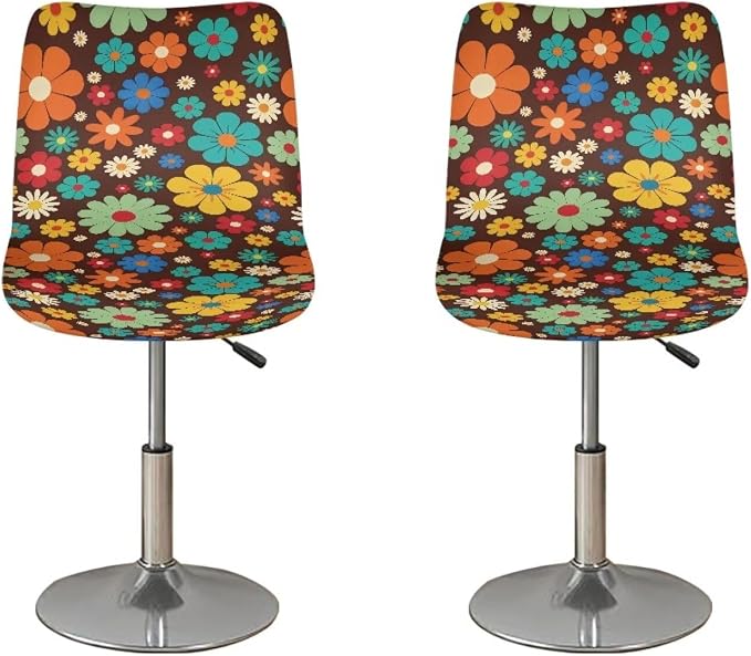 60s 70s Hippie Flower Bar Stools Covers 2 Pcs Barstool Slipcovers Elastic Stool Cushion Cover Swivel Barstool Covers Slipcovers for Low Short Back by Sellikakes