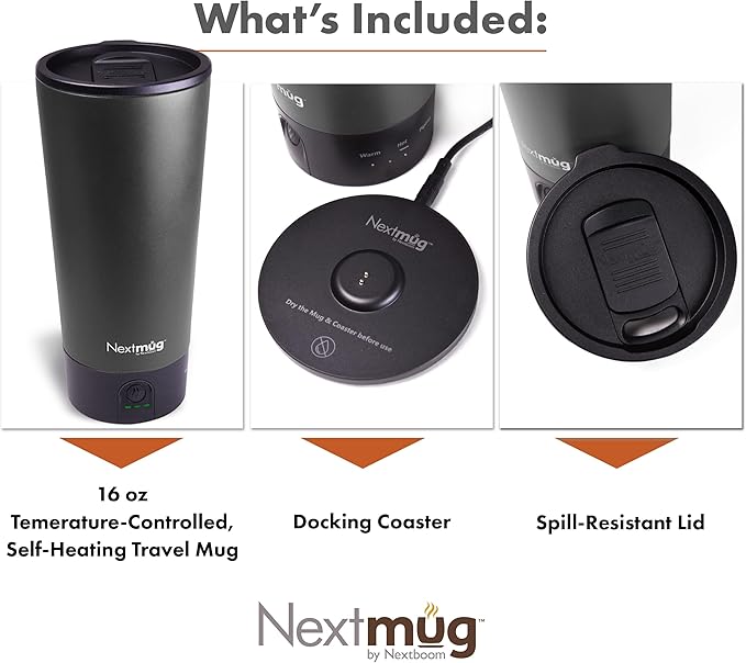 Nextmug Go - Temperature-Controlled, Self-Heating Travel Mug | (Black - 16 oz.) – No App, Long-Lasting Battery for Work & Study, Great Gift for Coffee Lovers - Image 3