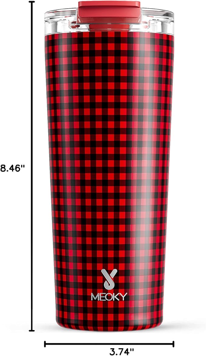 Meoky 24 oz Insulated Travel Coffee Mug: Leak Proof Lid, Crimson Plaid | Stainless Steel Coffee Tumbler, Keeps Hot for 8 Hours or Cold for 24 Hours, Fits in Car Cup Holder, BPA Free - Image 3
