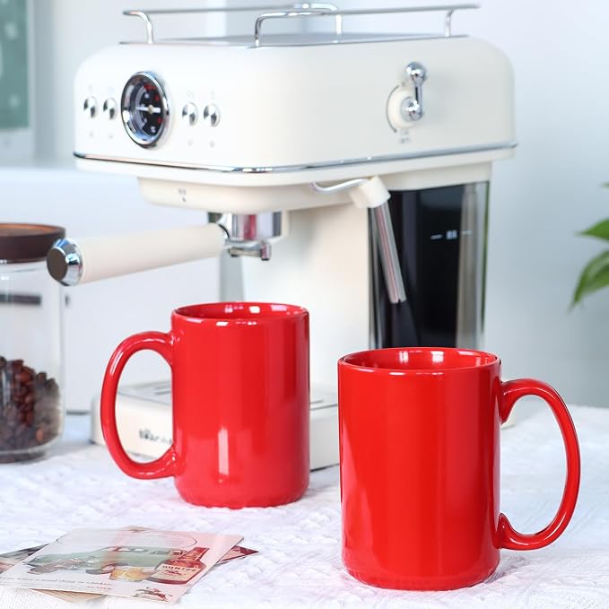 16 OZ Coffee Mugs, Classic Blank Ceramic Cup with Large Handle for Tea Latte Cappuccino, Set of 4, Red - Image 6