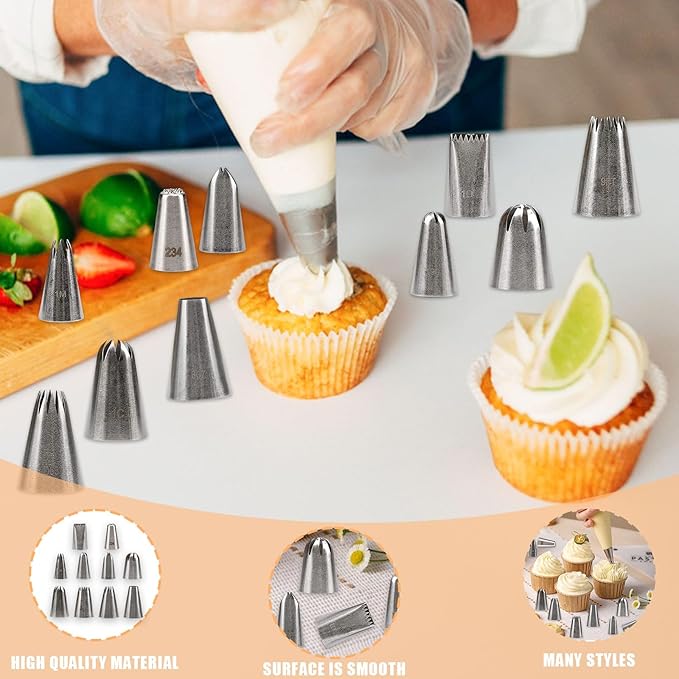 Piping Tips, 10 Pcs Stainless Steel Icing Piping Nozzles Cake Decorating Tips Baking Tool for Cream Cupcake Cookie