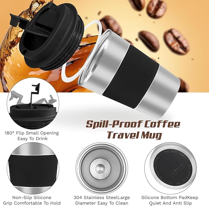 Vacuum Insulated Stainless Steel Travel Coffee Mug,Leak Proof Cup with Lid | 304 stainless steel mug with vacuum insulation, leak proof lid, silicone grip and car cup holder friendly design - Image 3