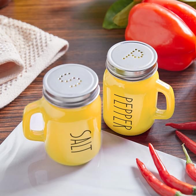 Yellow Salt and Pepper Shakers Set - Yellow Kitchen Decor and Accessories for Home Restaurants Wedding - Glass Salt and Pepper Set for Cooking Table, RV, BBQ, Easy to Clean & Refill - Image 6