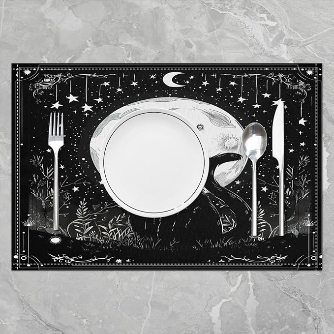 Feelyou Sun Moon Placemats Set of 4 18"x12" Boho Exotic Cat Table Place Mats, for Girls Decor Bohemian Animals Placemat for Kitchen Dining Table Decor Indoor Outdoor Women Men Galaxy Astrology Space - Image 2