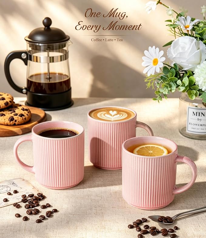 GBhome Coffee Mugs Set of 6，16 oz Coffee Cups with Handle | Cups for Latte, Tea, Cocoa & Milk, Ideal for Daily Use & Gifts, Microwave & Dishwasher Safe, Blush Pink - Image 8