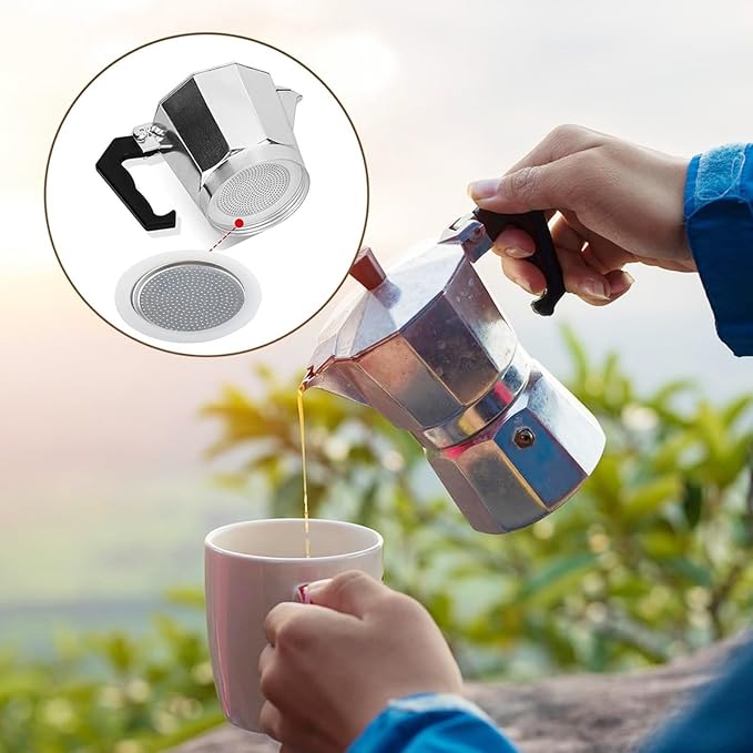Moka Pot Replacement Parts Set with 2 Stainless Steel Filters and 4 Silicone Gasket Seals for 3 6 9 Cup Espresso Maker Coffee Accessories(6Cup) - Image 8