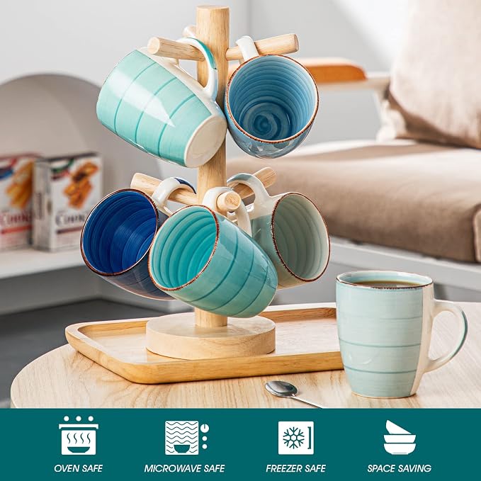vancasso Bonita 12 Oz Coffee Mugs Set of 6, Ceramic Coffee Cups for Cappuccino, Latte, Tea, Cocoa, Cool Color - Image 4