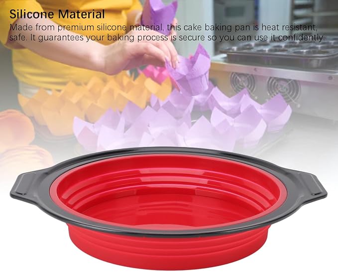 Cake Baking Pan, Silicone Cake Pan Foldable Press Type Quick Release Round Baking Pan for Layer Cake Cheese Cake Chiffon Cake (Red) - Image 9