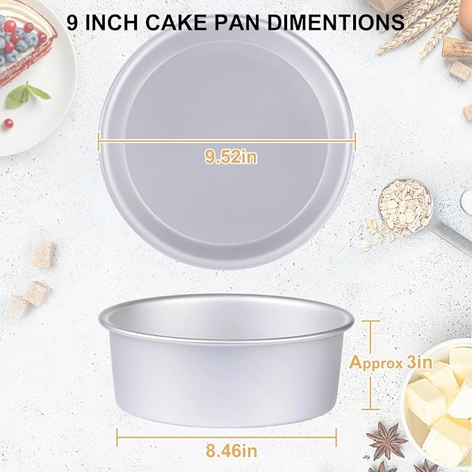 9 x 3 inch Round Cake Pan Set of 3, Aluminum Baking Pans for Layer Cakes, Heavy Duty Non-Stick, Evenly Baking Molds for Home Kitchen, Tapered Sides - Image 6