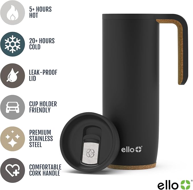 Ello Magnet 18oz Vacuum Insulated Stainless Steel Travel Mug with Side Handle and Leak-Proof Slider Lid and Built-in Coaster, Keeps Hot for 5 Hours, Perfect for Coffee or Tea, BPA-Free - Image 3