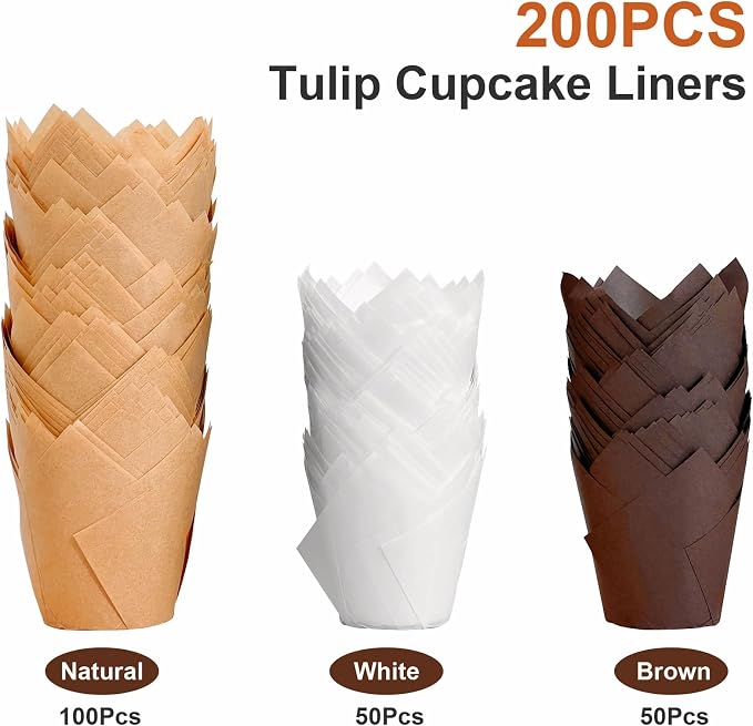 200pcs Tulip Cupcake Liners, Premium Muffin Liners Holders for Baking Cups, Greaseproof Cupcake Wrappers in Standard Size, Classic Parchment Paper Cupcakes Liner for Party, Christmas by JIRNGLA - Image 3