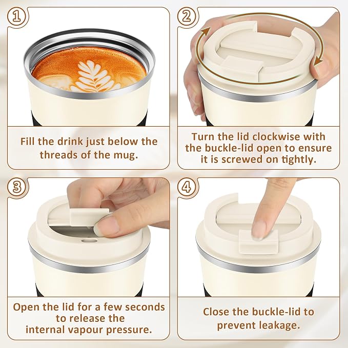 KETIEE 12oz Travel Mug: Vacuum Insulated Coffee Cup with Leakproof Lid, Travel Coffee Mug Stainless Steel Double Walled Reusable Coffee Cup for Hot and Cold Water Tea (Beige) - Image 8