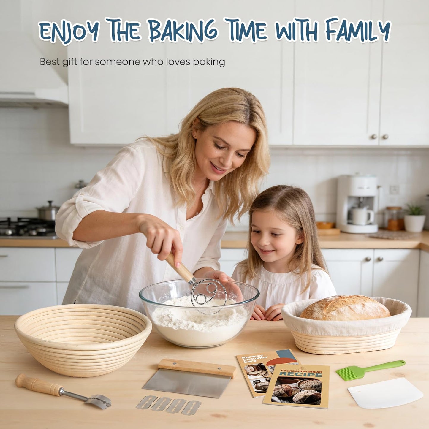 Complete Sourdough Bread Baking Kit with Banneton Basket & Starter Jar