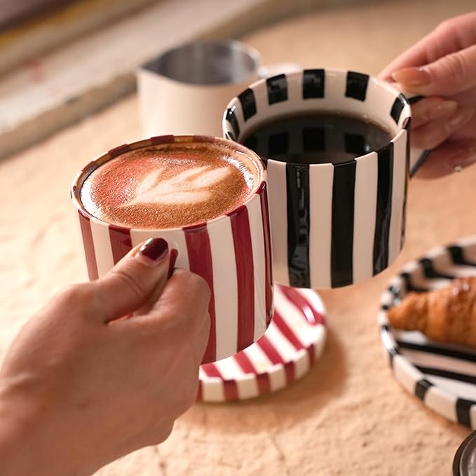 8 Oz Ceramic Coffee Mug Espresso Cups with Saucer Mug And Saucer Set Cup And Saucer Coffee Cups with Saucers Coffee Cups And Saucers,Red - Image 7