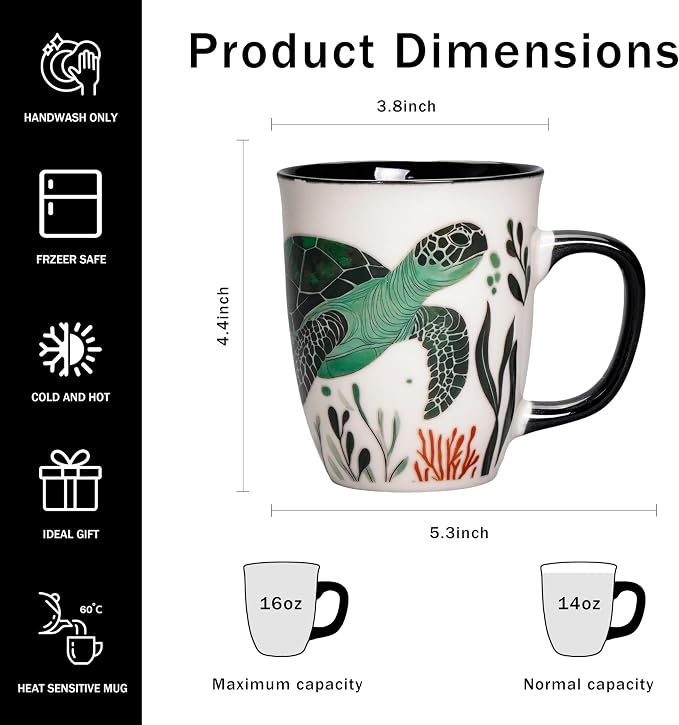 Color Changing Coffee Mugs - 16oz Ceramic Sea Turtle Mug, Ocean Animal Coffee Mugs for Women, Gifts for Mom Wife Mother's Day & Christmas - Image 3