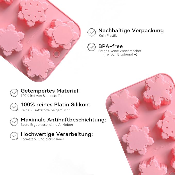1 Pcs Christmas Silicone Molds,Large Size Snowflake Shape 3D Chocolate Silicone Mold 6-Cavities Candy Moulds for Christmas Day Winter Theme Candy Pudding Jelly Making