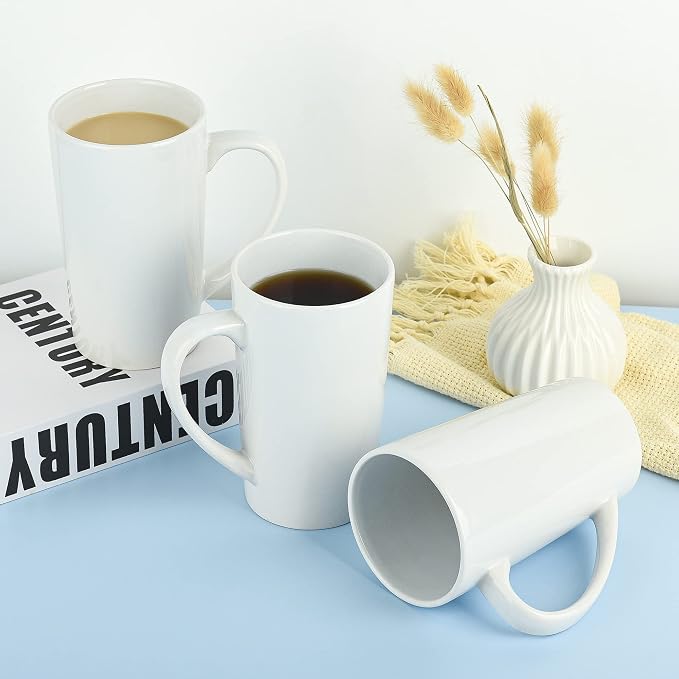 BYCNZB 22oz white Super Large tall Ceramic Coffee Mugs Large Handles Set of 4 - Image 4