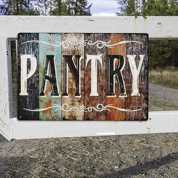 SUPERDANT Pantry Tin Signs Retro Rustic Wood Grain Metal Signs Wall Art Plaque Decor Rectangle Sign for Kitchen Pantry Room Farmhouse Home Bars Restaurants Cafe Pubs Wall Art - Image 5