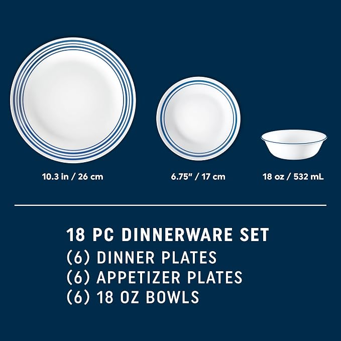 Corelle Vitrelle 18 Piece Glass Dinnerware Sets Service for 6, Triple Layer Chip & Crack Resistant Glass Plate and Bowl Sets, Laila - Image 6
