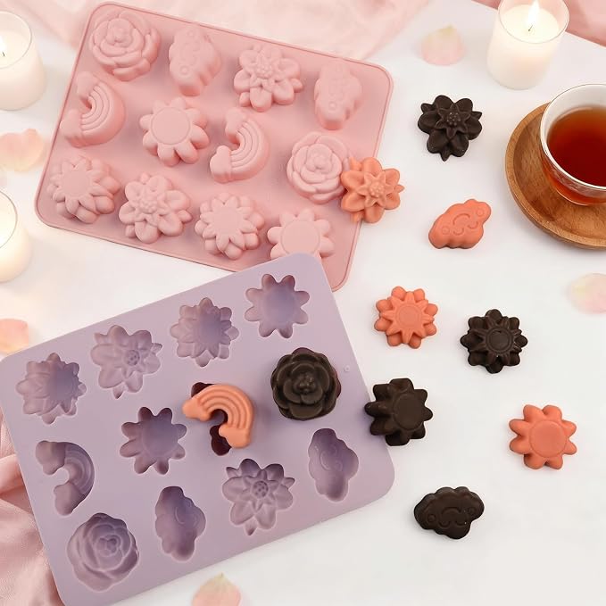 Flower Soap Molds Silicone for Soap Making, 2 Pcs, 24 Cavity | silicone molds soap candle making, With Cloud Rainbow for Chocolate, Candy, Ice Cubes, Cupcake Decorations, Jelly,Non-stick - Image 7