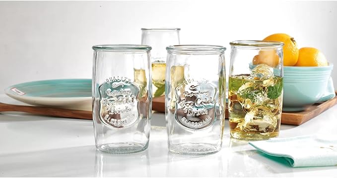 Glaver's Drinking Glasses Set of 4, Vintage Italian Style – Elegant 20 Oz Clear Tumbler Glassware Set– Genuine Artisan-Made for, Refreshing Drinks, Beverages, Cocktails. - Image 3