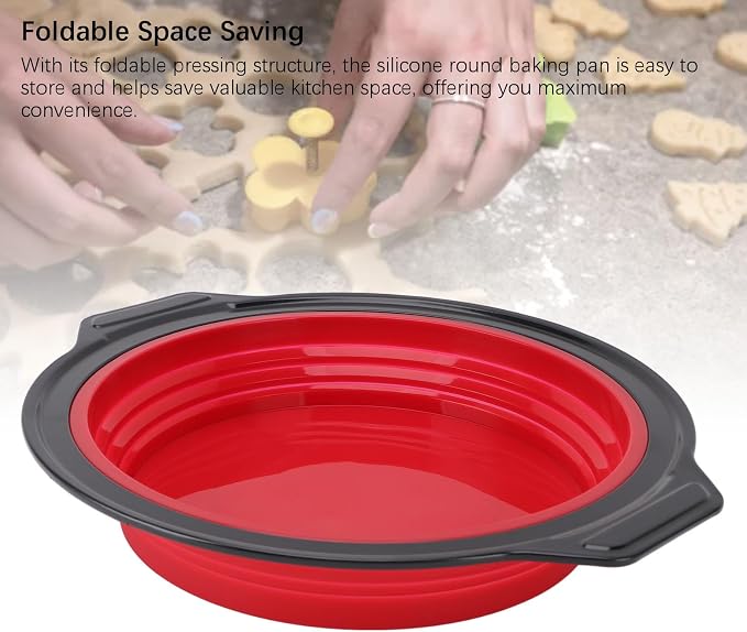 Cake Baking Pan, Silicone Cake Pan Foldable Press Type Quick Release Round Baking Pan for Layer Cake Cheese Cake Chiffon Cake (Red) - Image 7
