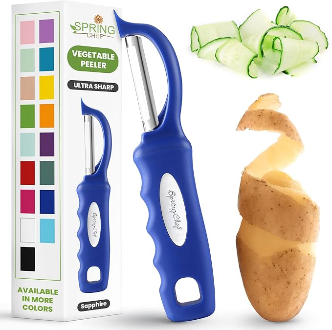 Spring Chef Swivel Potato Peeler for Kitchen w/Soft Grip Handle, Sapphire | Premium Vegetable Peeler w/ Sharp Stainless Steel Blades, Multifunctional Food Peeler for Apple, Carrot, Cucumber, Fruit by SpringChef