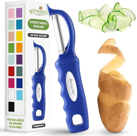 Spring Chef Swivel Potato Peeler for Kitchen w/Soft Grip Handle, Sapphire | Premium Vegetable Peeler w/ Sharp Stainless Steel Blades, Multifunctional Food Peeler for Apple, Carrot, Cucumber, Fruit by SpringChef