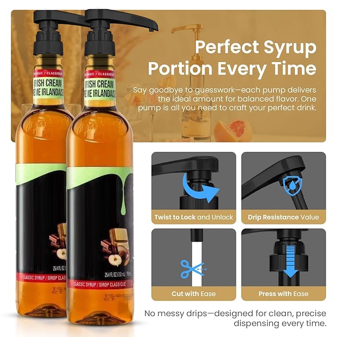 Syrup Pump for Coffee Syrup Bottles – 4-Pack Dispenser Pumps Fits 750ml / 25.4 oz Flavoring Syrup Bottles – Compatible with Torani & More – Black Coffee Syrup Dispenser Pump for Home & Cafe Use
