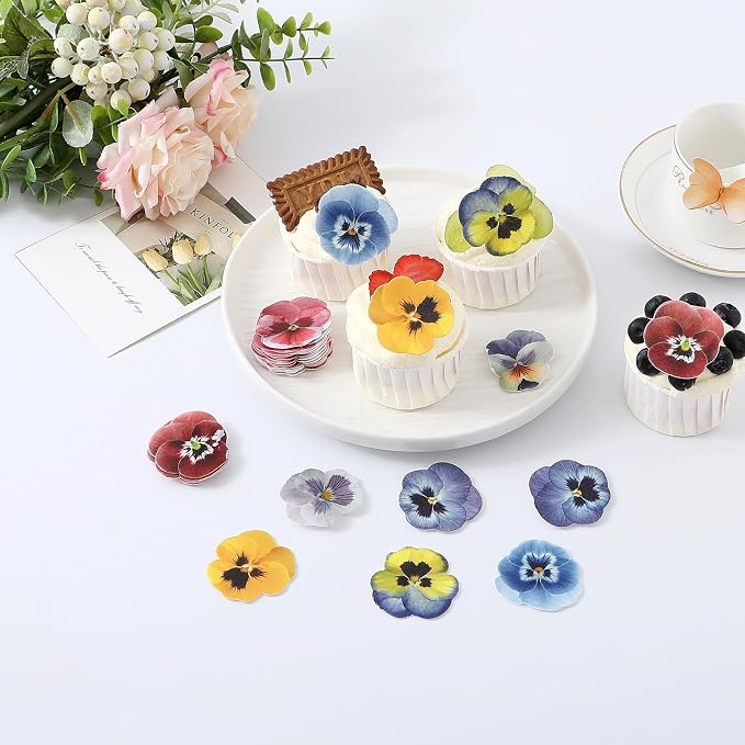 48 Pcs Edible Flowers Cupcake Toppers Small Pastel Flowers Cake Toppers Edible Wafer Pansies for Baby Shower Kids Birthday Party Wedding Food Decorations Mixed Color - Image 3