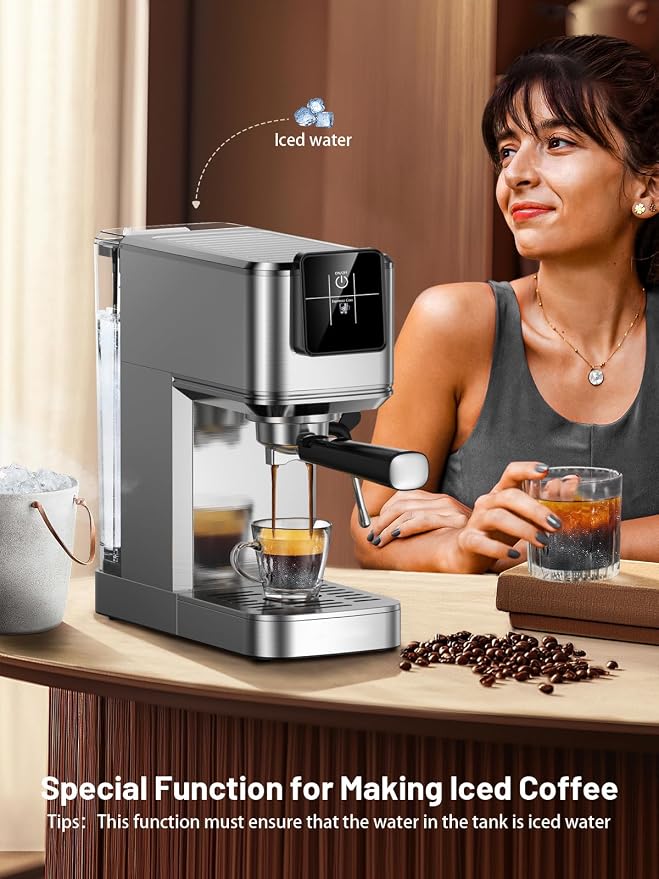 KEENSTAR 20 Bar Espresso Machine with Rapid Cold Brew, Compact Coffee Maker for Hot and Cold Cappuccino, Latte, Stainless Steel, 1200ml Removable Water Tank - Image 5
