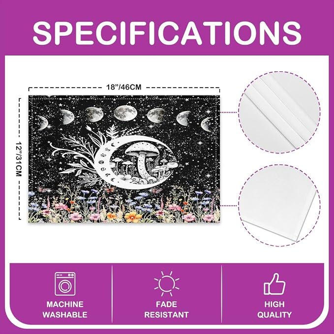 Feelyou Sun Moon Table Place Mats, Set Boho Exotic Mushroom Placemats Set of 4 Bohemian Botanical Placemat for Kitchen Dining Table Decor Indoor Outdoor for Women Men Galaxy 18"x12" - Image 4