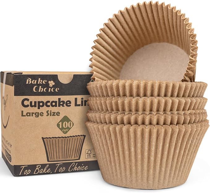 Bake Choice 100pcs Jumbo Cupcake Liners for Baking, Natural Muffin Liners | Unbleached, Non-Stick, Greaseproof Parchment Paper, Cupcake Wrapper for Party, Wedding, Birthday, Christmas by BakeChoice