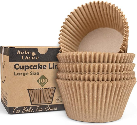 Bake Choice 100pcs Jumbo Cupcake Liners for Baking, Natural Muffin Liners | Unbleached, Non-Stick, Greaseproof Parchment Paper, Cupcake Wrapper for Party, Wedding, Birthday, Christmas by BakeChoice