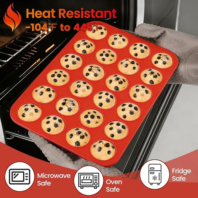 CAKETIME Silicone Mini Muffin Pan 3 Pack 24 Cups Nonstick Mini Cupcake Pan for Baking Muffins Cupcakes Egg Bites Fat Bombs - Image 7