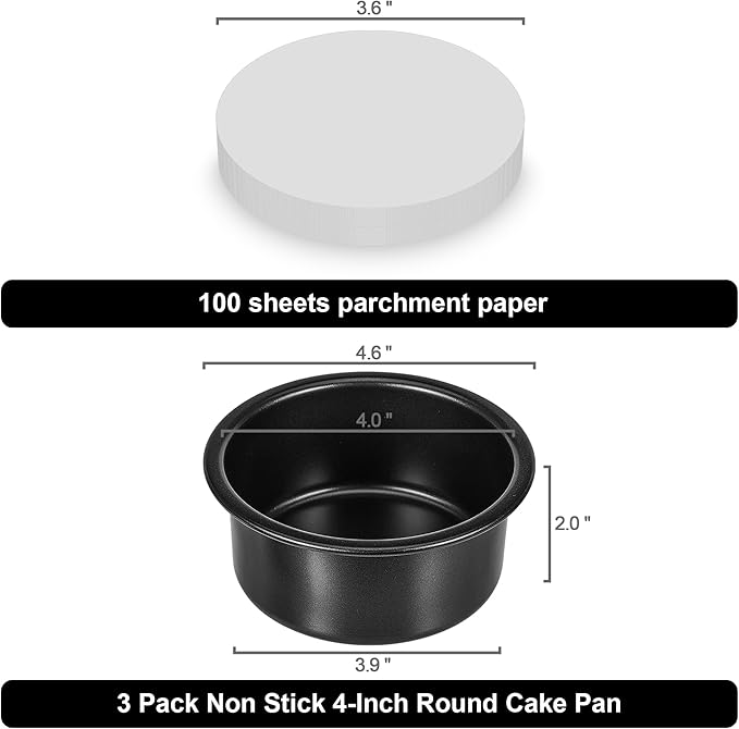 4 Inch Cake Pan, 3PCS Nonstick Small Cake Pans with 100PCS Parchment Paper | Mini Cake Pans for Christmas Birthday, Round Smash Cake Pans Tin for Layer Cakes Cheesecake, Straight Side & Dishwasher Safe - Image 2