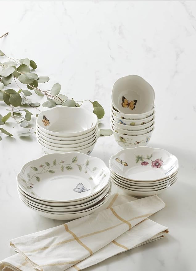 Lenox Dinnerware Set, Butterfly Meadow 24-Piece Bowls Set, Service For 6, Elegant Porcelain Dinnerware, Microwave And Dishwasher Safe, Dish Set, Plates & Dishes, Ramen Bowl (Assorted, 24 Piece) - Image 4