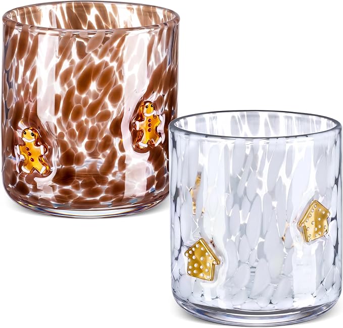 LemonRoad 2 Pcs Christmas Glass Cups 16 oz Gingerbread Man Gingerbread House Icon Juice Glasses Double Old Fashioned Wine Coffee Cocktail Cups Drinking Glassware for Holiday Xmas Party Supplies Gift by Unknown