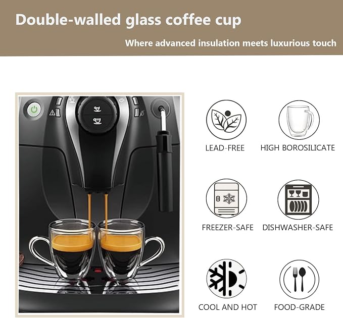 DINGPAI 4 Pack Double Wall Glass Coffee Mugs, 8oz Borosilicate Glass Mug | Heat-resistant, Cappuccino Espresso Tea Latte Cup with Handle, 4 Spoons for Stirring Beverages in Bar, Cafe, or at Home - Image 4