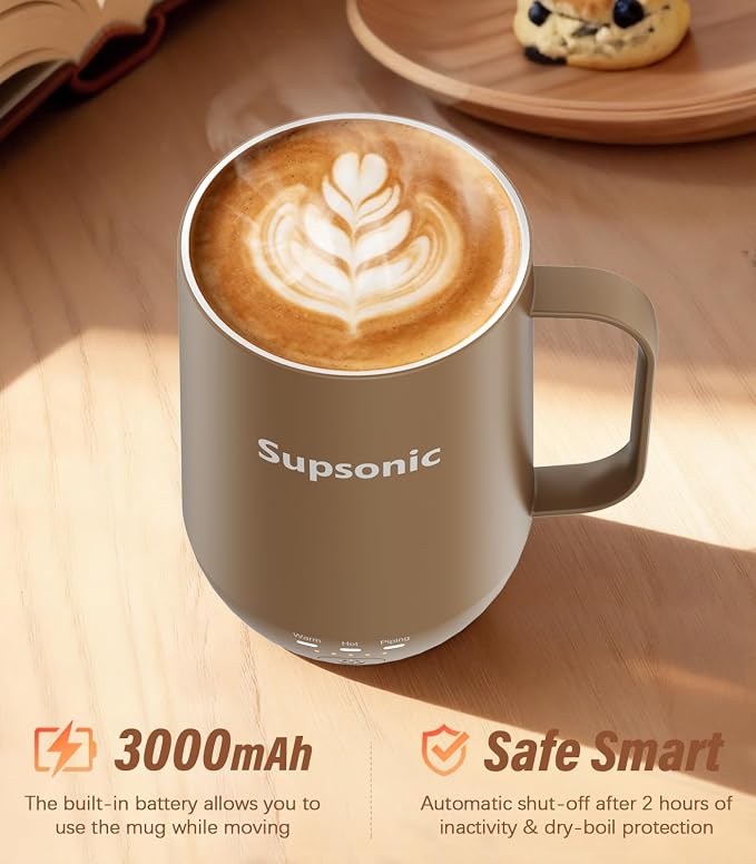 Supsonic - 16oz Self Heating Coffee Mug, Smart Heated Coffee Mug Faster Direct-Contact Heating Up to 149°F, Coffee Mug Warmer Set with Auto Shut-Off - Gifts for Men Women | S2 - Image 3