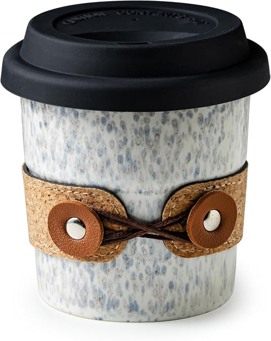 Coffee Mug with Lid, Reusable Coffee Cups for Travel, Spill Proof | Camping Tumbler | Ceramic Microwave and Dishwasher Safe | 8.5oz for Tea, Latte, Espresso | for Car, Home, Office by Cormomu