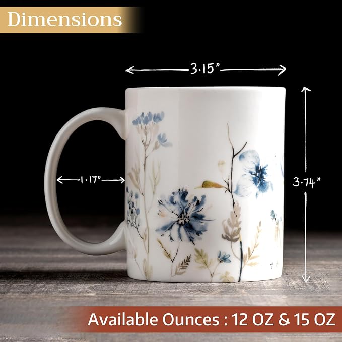 Maison d' Hermine Coffee Mug with Handles Tea Cups (12 Ounce, Pack of 1) | Fine Bone China Coffee Mugs for Hot Beverages Cappuccino Latte Home Restaurant Spring Summer -Ice Florals - Forsty Morning - Image 4