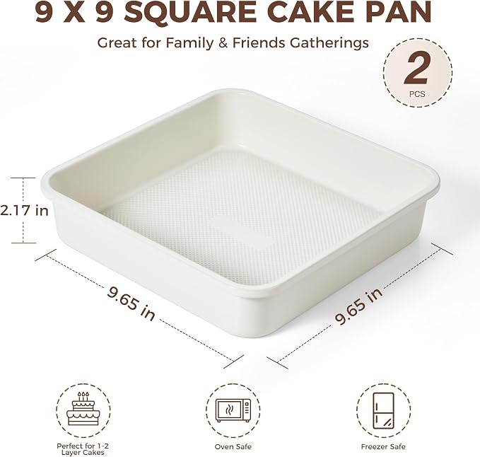 Ceramic 9x9 Baking Pan 2 Pack, Square Cake Pan with Diamond Texture, Aluminized Steel Nonstick Square Baking Pan for Brownies, Cream - Image 6