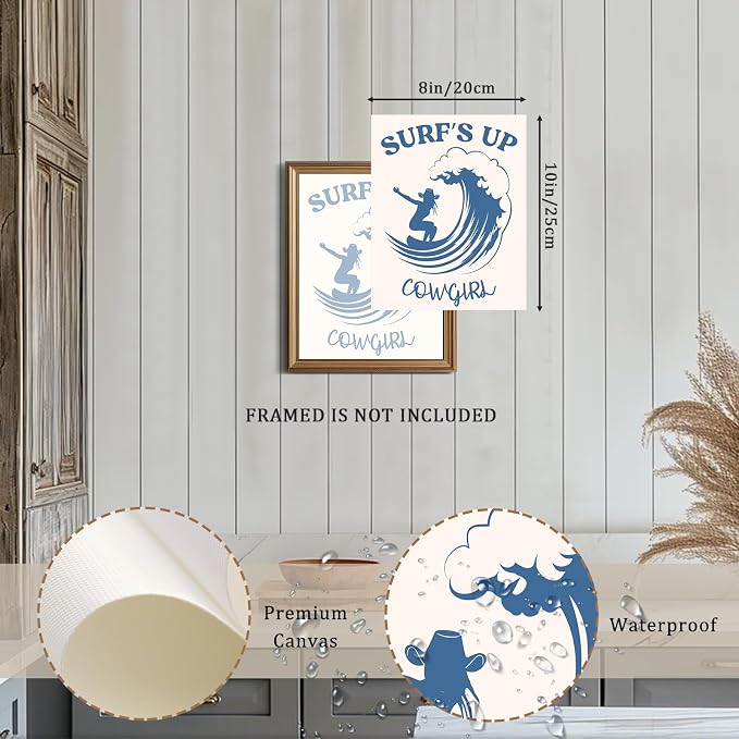 XOCUUI Coastal Cowgirl Wall Art,Coquette Blue Cowgirl Boots Posters，Blue Beachy Cowgirl Room Decor,Preppy Aesthetic Pictures Prints for Teen Girl Dorm Apartment Decoration 8x10 (Unframed) - Image 2