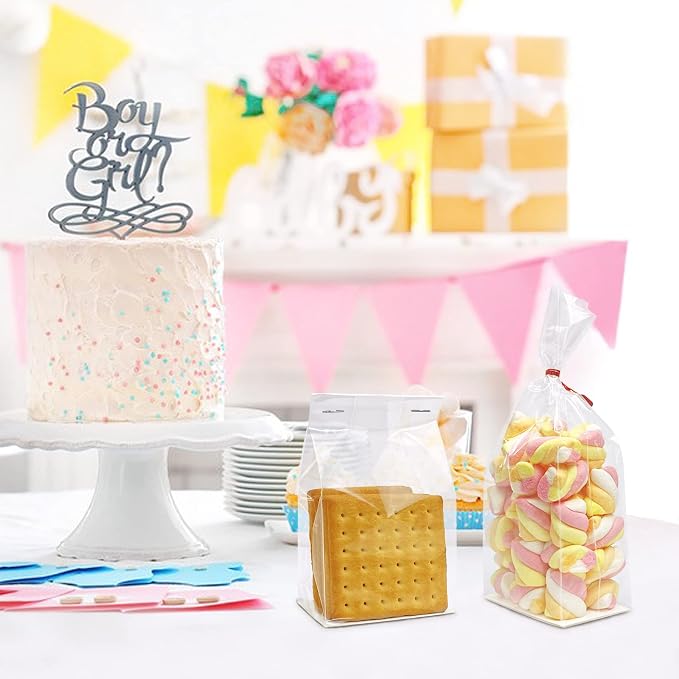 Morepack Gusseted Flat Bottom Cellophane Bags 3x2x8 In 50Pcs | Smore Bags with Paper Insert (Mini Size) - Image 6