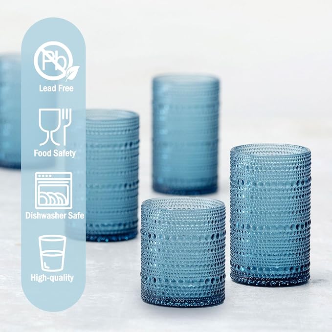 Hobnail Drinking Glasses with Straws, 15oz&12oz Vintage Glassware Set of 12, Blue Hobnail Glassware Embossed Vintage Water Cups, Highball Glasses for Cocktail,Whiskey,Beer and Juice - Image 4