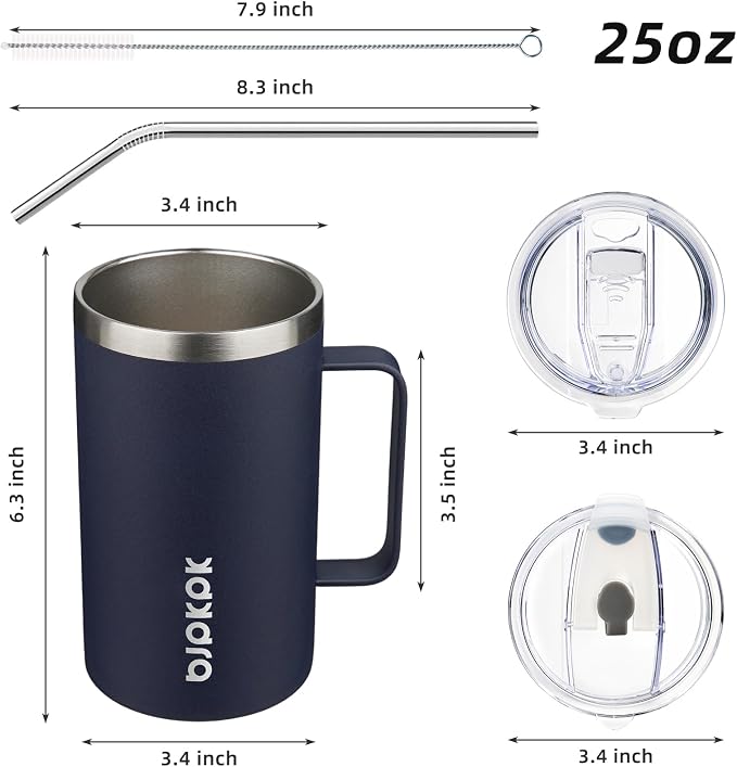 BJPKPK 25oz Insulated Coffee Mug with Handle, Stainless Steel Travel Mug | Keeps Drinks Hot & Cold, Double Wall Vacuum, 2 Lids Included, BPA-Free Coffee Tumbler for Home, Office & Travel - Image 5