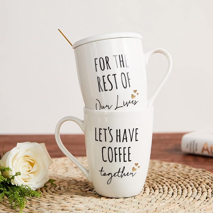 AW BRIDAL Ceramic Engagement Gifts For Couples Coffee Mugs Set Of 2, 12 Oz | Unique Newly Engaged Bachelorette Bridal Shower Gift for Bride, Anniversary Wedding Gifts for Couple Housewarming Gift Ideas - Image 6