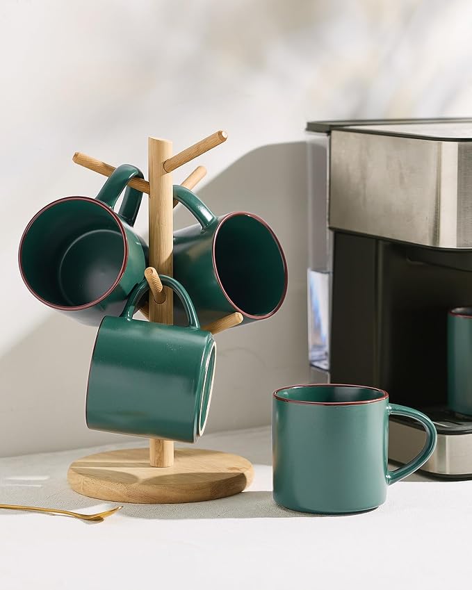 famiware Coffee Mugs Set of 8, Nebula 14oz Coffee Mugs, Ceramic Cup Set with Handle for Latte, Tea, Milk, Cappuccino, Dark Green - Image 5