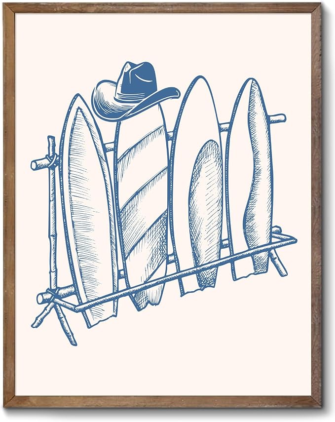 XOCUUI Coastal Granddaughter Room Decor Unframed, Blue Coastal Cowgirl Surfer Girl Canvas Posters, Beachy Preppy Aesthetic Room Decor Pictures For Teen Girl Dorm Apartment Decoration (8" X 10") by XOCUUI